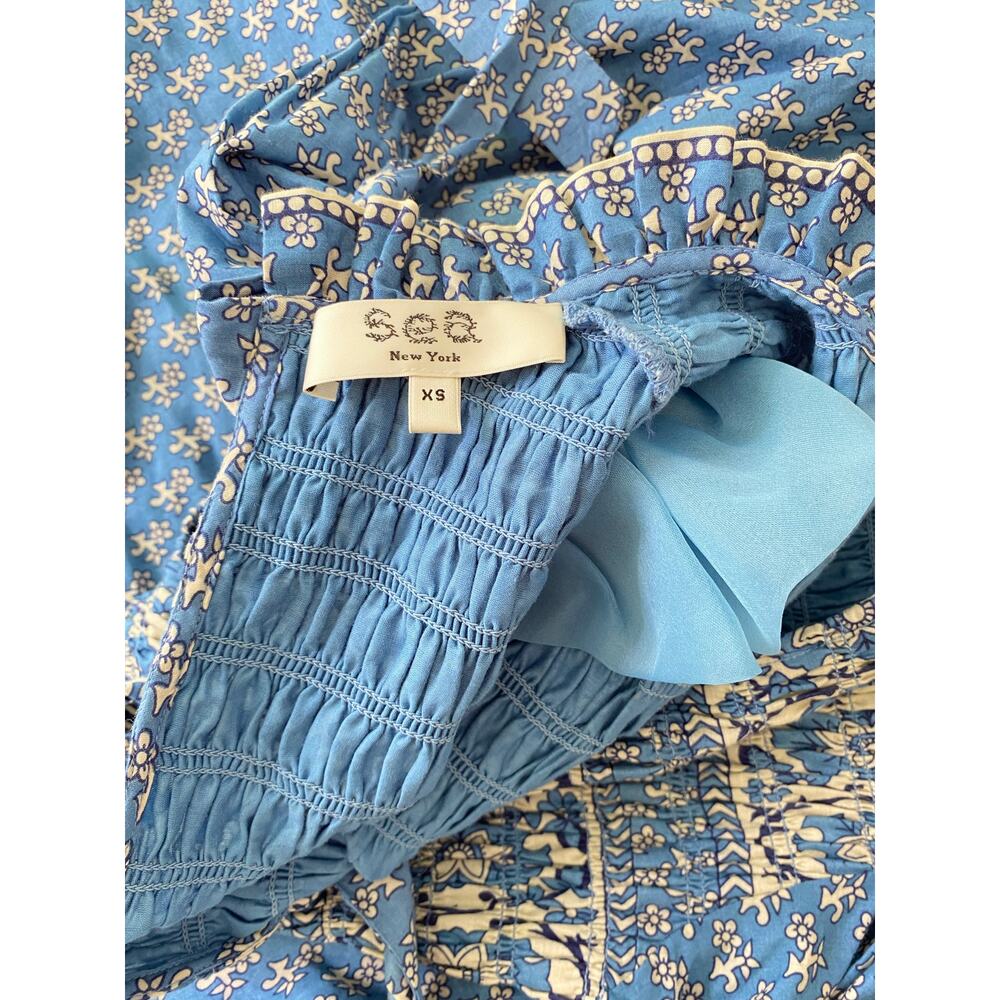 Sea New York Tuckernuck Fernanda Puff Sleeve Smocked Midi Dress Blue Cottage XS - Picture 9 of 14